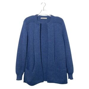 Simply Natural Alpaca Blend Open Front Cardigan‎ Blue Pleated Shoulder Peru